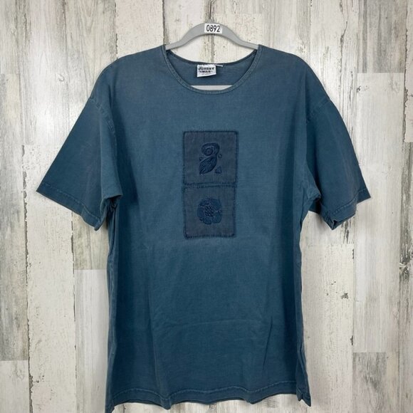 Johnny Was vintage t-shirt tunic floral applique dusty blue color one size boho - Picture 1 of 5